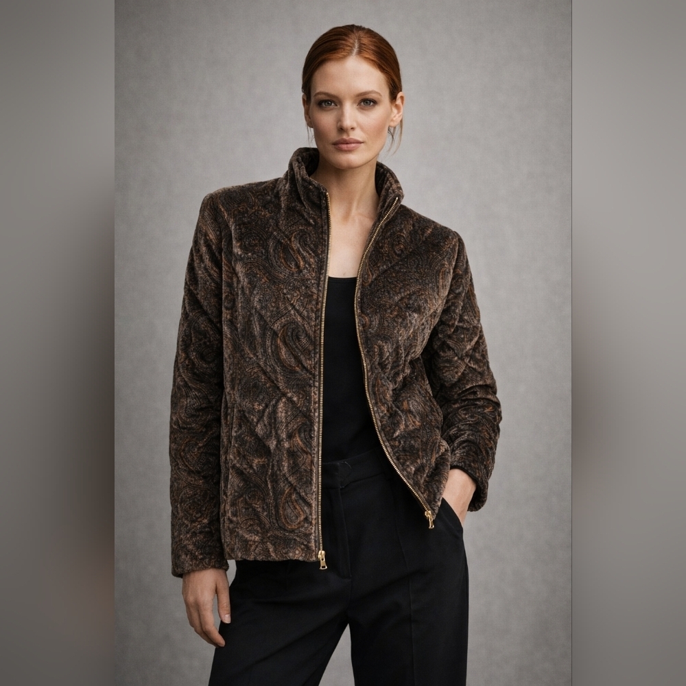 Women's Vintage St. John Sport Marie Gray Large P Quilted Jacket Paisley